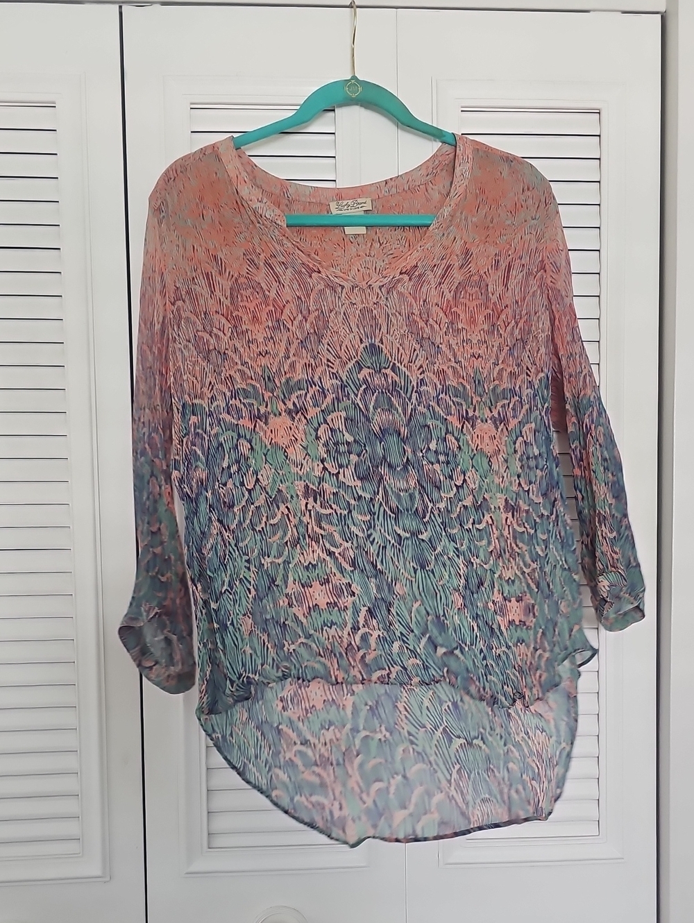 Lucky Brand Peach and Teal Ombre Floral Tunic